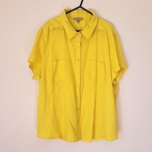 Suzannegrae Linen Button Up Shirt Women Size XL Yellow Coastal Summer Australian